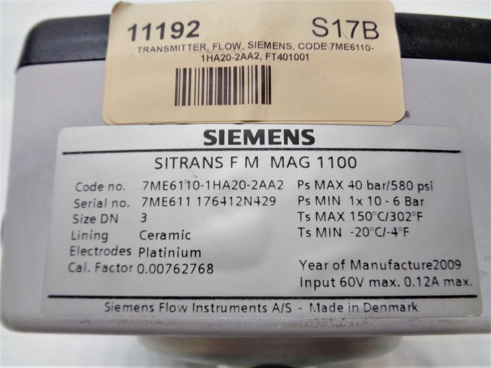Siemens Sitrans F M MAG 1100 Electromagnetic Flow Sensor 7ME6110-1HA20-2AA2